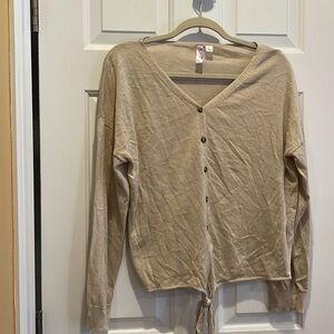 Women’s button down sweater with tie waste